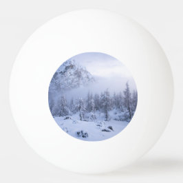 Winterwonderland, mist, sparrenbos en berg pingpongbal