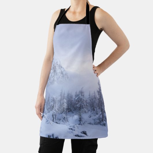 Winterwonderland, mist, sparrenbos en berg schort (Insitu)