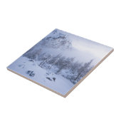 Winterwonderland, mist, sparrenbos en berg tegeltje (Zijkant)