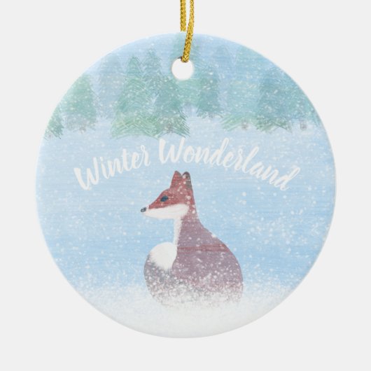 Winterwonderland scène met vos keramisch ornament (Voorkant)