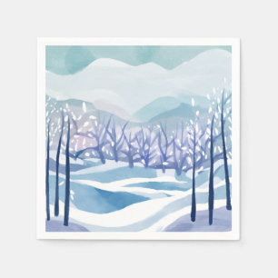Winterwonderland Sneeuwblauwe Aquarelschilderij Servet