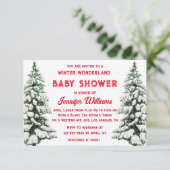 winterwonderland sneeuwbomen baby shower rood kaart (Staand voorkant)