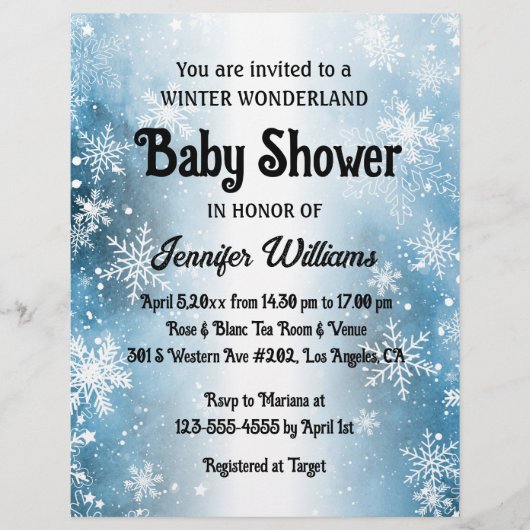 winterwonderland sneeuwvlokken elegant baby shower flyer (Voorkant)