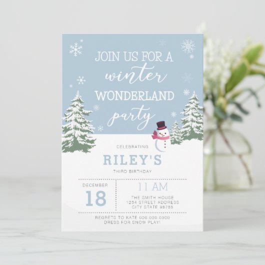 winterwonderland verjaardagsuitnodiging kaart (Staand voorkant)