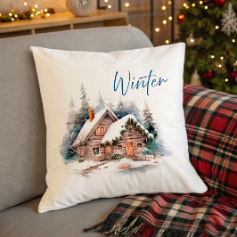 Winterwoning en herten in besneeuwd bos kussen