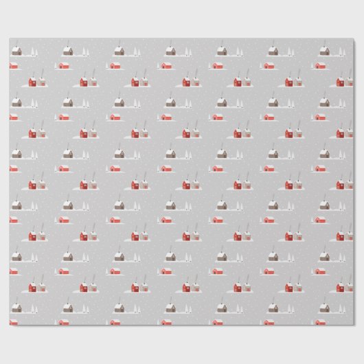 Winterwoningen in grijze winter of met Kerstmis Cadeaupapier (Vlak)