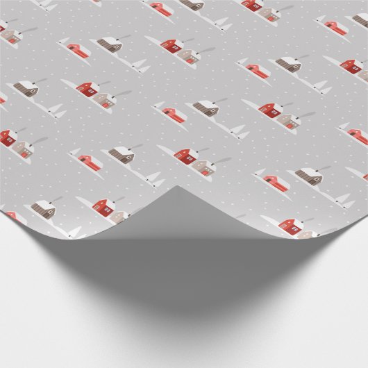 Winterwoningen in grijze winter of met Kerstmis Cadeaupapier (Hoek)