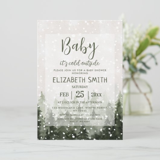 Winterwoud Baby Het is koud buiten Baby shower Kaart (Staand voorkant)