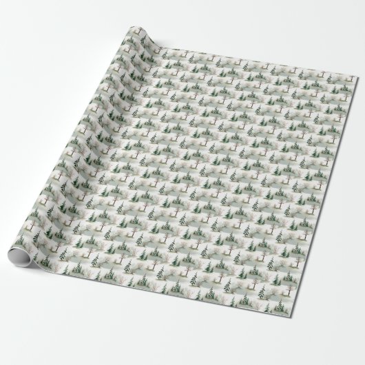 Winterwoud: handgetekende groene vervaging cadeaupapier (Uitgerold)