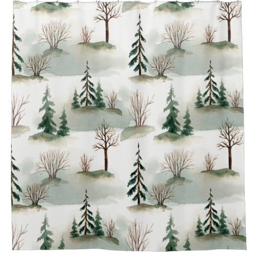 Winterwoud: handgetekende groene vervaging douchegordijn (Voorkant)