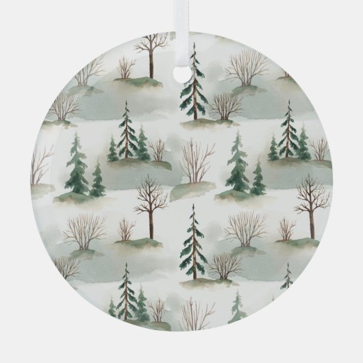 Winterwoud: handgetekende groene vervaging glas ornament (Voorkant)