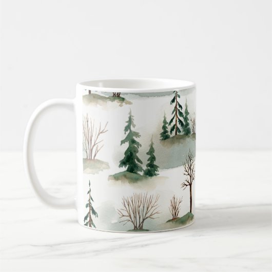 Winterwoud: handgetekende groene vervaging koffiemok (Links)