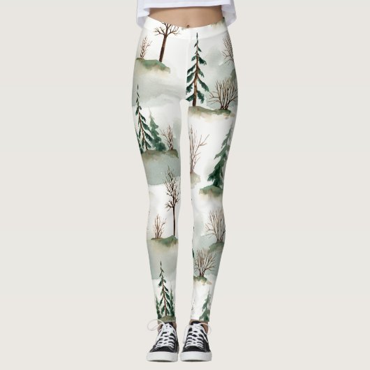 Winterwoud: handgetekende groene vervaging leggings (Voorkant)