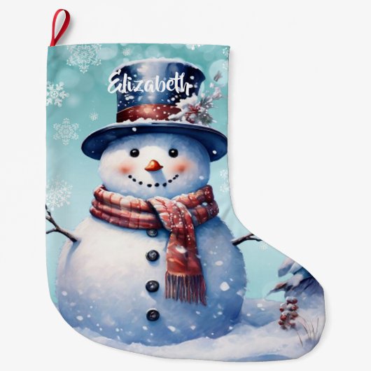 winterwoudsneeuwpop | Blauwgroen Grote Kerstsok (Voorkant)