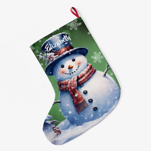 winterwoudsneeuwpop | Green Grote Kerstsok (Achterkant (Hangend))