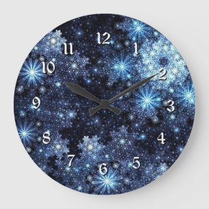 Wintery Blue Snowflake Pattern-klok Grote Klok