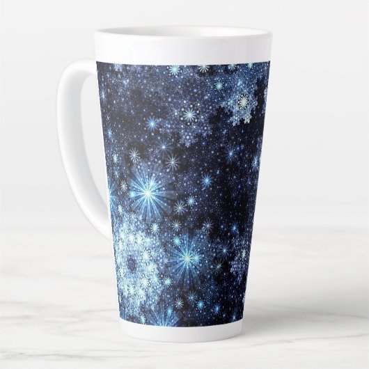 Wintery Blue Snowflakes Latte Mok (Linkerhoek)