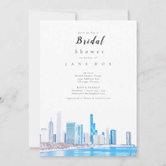 Wintery Chicago Skyline Bridal Shower Invitation Kaart (Voorkant)