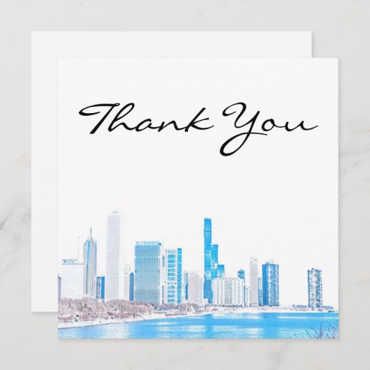 Wintery Chicago Skyline - Hartelijk dank! Bedankkaart (Voorkant / Achterkant)