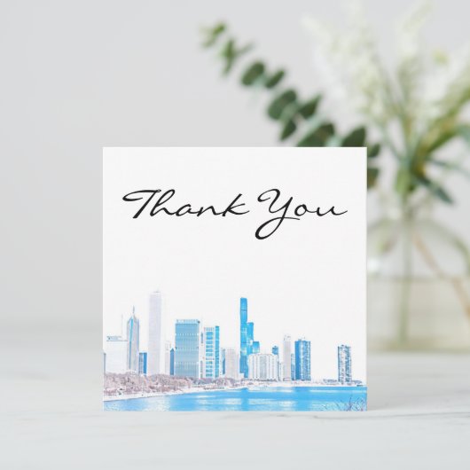 Wintery Chicago Skyline - Hartelijk dank! Bedankkaart (Staand voorkant)