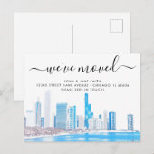 Wintery Chicago Skyline Moving Announcement Aankondigingskaart (Voorkant / Achterkant)