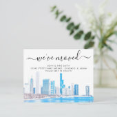Wintery Chicago Skyline Moving Announcement Aankondigingskaart (Staand voorkant)