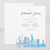Wintery Chicago Skyline Rehearsal Dinner Kaart (Voorkant / Achterkant)