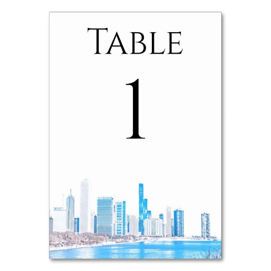 Wintery Chicago Skyline Table Numbers Kaart (Achterkant)