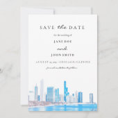 Wintery Chicago Skyline vlak Save the Date Card (Voorkant)
