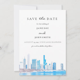 Wintery Chicago Skyline vlak Save the Date Card