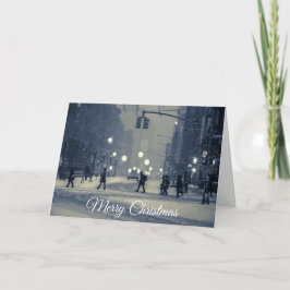 Wintery City Night Holiday Kerstmis Kaart