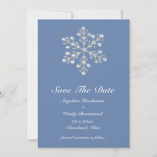 Wintery Crystal Snowflake Save the Date (Voorkant)