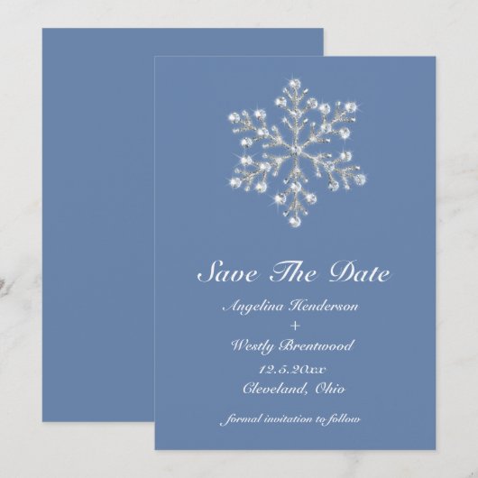 Wintery Crystal Snowflake Save the Date (Voorkant / Achterkant)