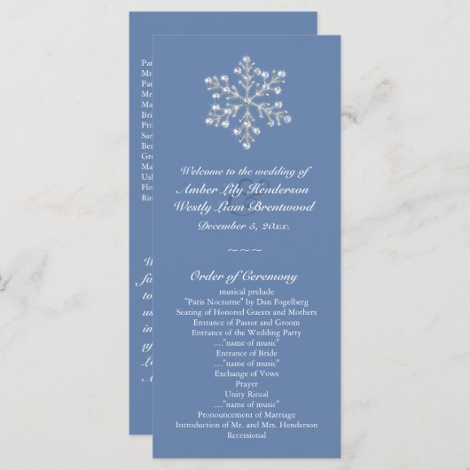 Wintery Crystal Snowflake Wedding Programme Programmakaart (Voorkant / Achterkant)
