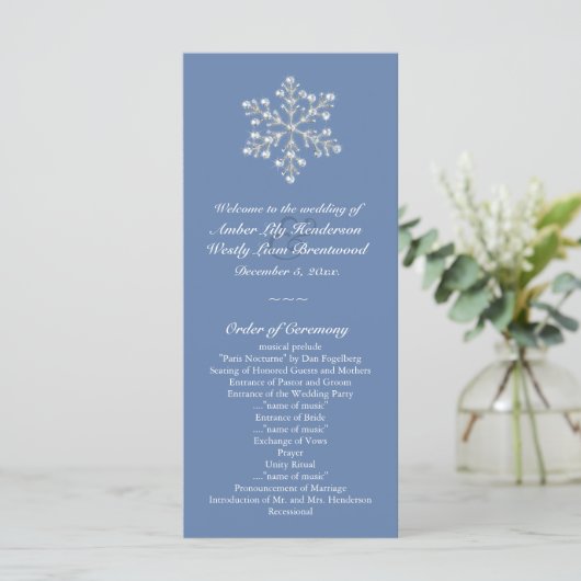 Wintery Crystal Snowflake Wedding Programme Programmakaart (Staand voorkant)