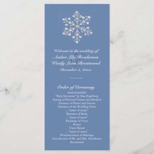Wintery Crystal Snowflake Wedding Programme Programmakaart (Voorkant)