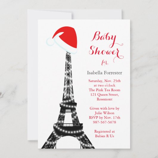 Wintery Eiffel Tower Baby shower Invitation Kaart (Voorkant)