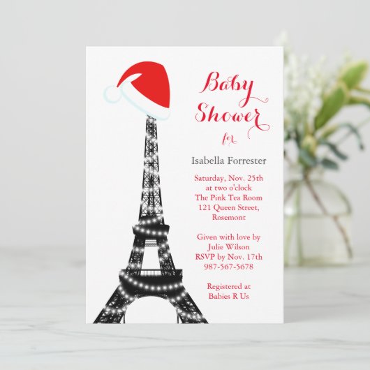 Wintery Eiffel Tower Baby shower Invitation Kaart (Staand voorkant)