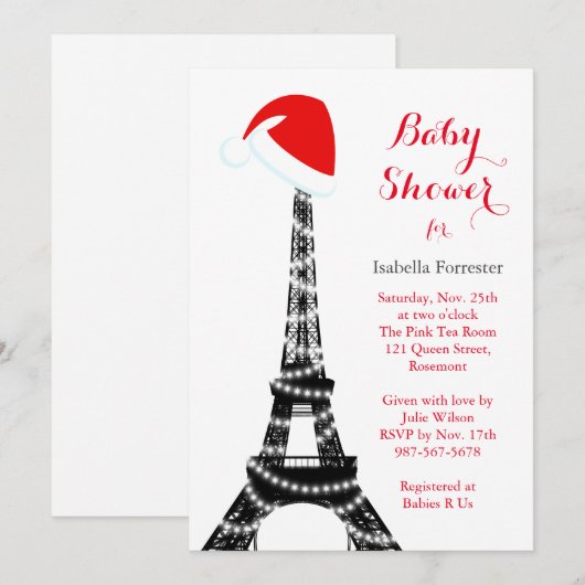 Wintery Eiffel Tower Baby shower Invitation Kaart (Voorkant / Achterkant)