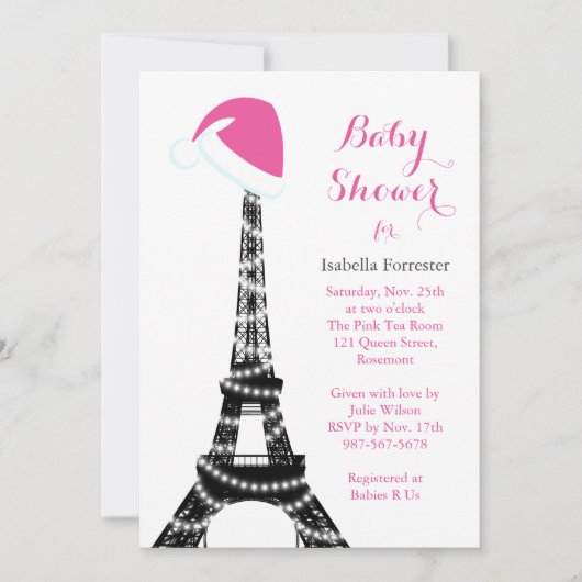 Wintery Eiffel Tower Baby shower Invitation Kaart (Voorkant)