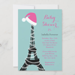 Wintery Eiffel Tower Baby shower Invite turquoise Kaart