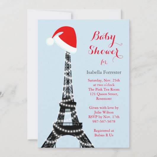 Wintery Eiffel Tower Baby shower Uitnodiging - bla (Voorkant)