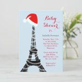 Wintery Eiffel Tower Baby shower Uitnodiging - bla (Staand voorkant)
