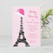 Wintery Eiffel Tower Baby shower Uitnodiging - roz (Staand voorkant)