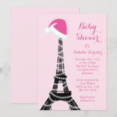 Wintery Eiffel Tower Baby shower Uitnodiging - roz (Voorkant / Achterkant)