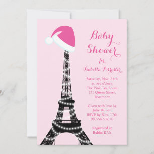 Wintery Eiffel Tower Baby shower Uitnodiging - roz