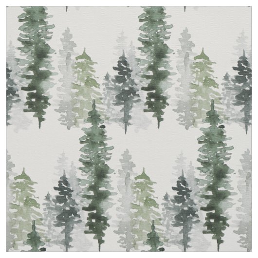 Wintery Evergreen Forest of Trees Waterverf Stof (Swatch)