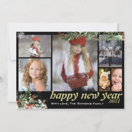 Wintery Foliage Happy New Year Familie 6 Foto's Feestdagenkaart