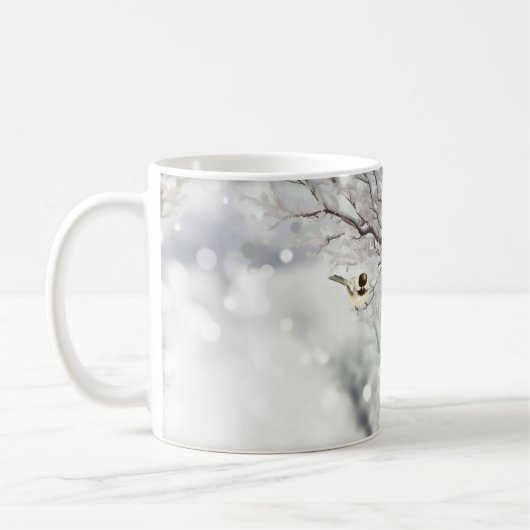 Wintery Frosty Trees Birds Gray Chickadee Koffiemok (Links)
