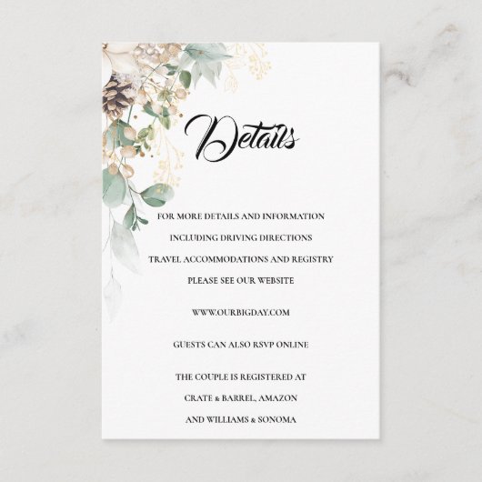 Wintery Gold bloemenbehuizing Kaart Details (Voorkant)